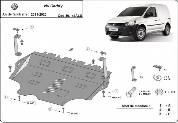 Aluminium Motor, Versnellingsbak en Radiator Beschermplaat voor VW Caddy
