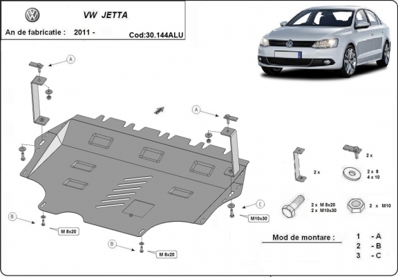 Aluminium Motor, Versnellingsbak en Radiator Beschermplaat voor VW Jetta