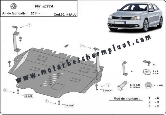 Aluminium Motor, Versnellingsbak en Radiator Beschermplaat voor VW Jetta