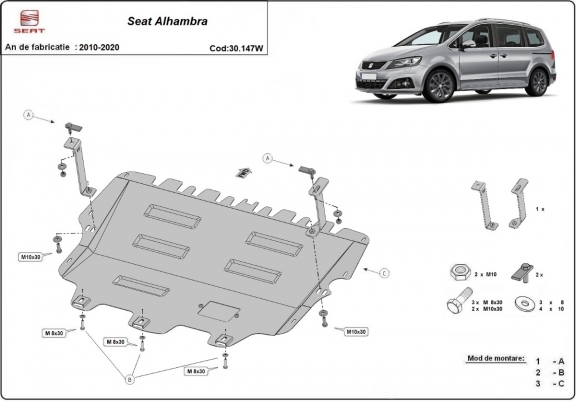 Motor, Versnellingsbak en Radiator Beschermplaat voor Seat Alhambra - Webasto