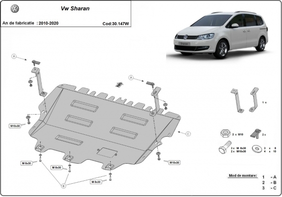 Motor en Versnellingsbak Beschermplaat voor Volkswagen Sharan - Webasto