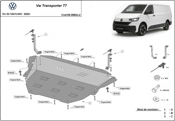 Aluminium Motor, Versnellingsbak en Radiator Beschermplaat voor Volkswagen Transporter T7 Van