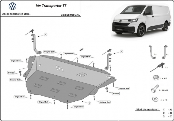 Motor, Versnellingsbak en Radiator gegalvaniseerd staal Beschermplaat voor Volkswagen Transporter T7