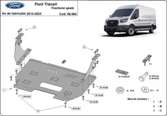 Motor, Versnellingsbak en Radiator Beschermplaat voor Ford Transit - RWD