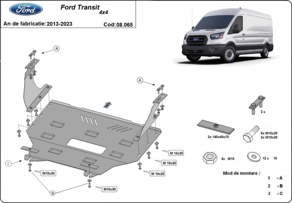 Motor en Versnellingsbak Beschermplaat voor Ford Transit - 4x4