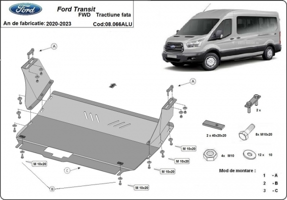 Aluminium Motor en Versnellingsbak Beschermplaat voor Ford Transit FWD