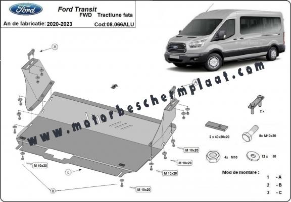 Aluminium Motor en Versnellingsbak Beschermplaat voor Ford Transit FWD