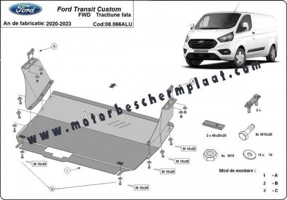 Aluminium Motor en Versnellingsbak Beschermplaat voor Ford Transit Custom - FWD