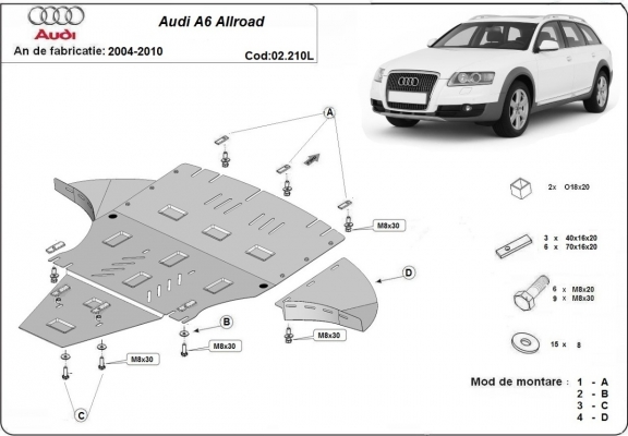 Motor, Versnellingsbak en Radiator Beschermplaat voor Audi A6 Allroad 2 - avec latéraux