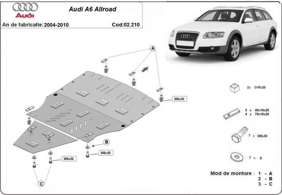 Motor, Versnellingsbak en Radiator Beschermplaat voor Audi A6 Allroad 2 - sans latéraux