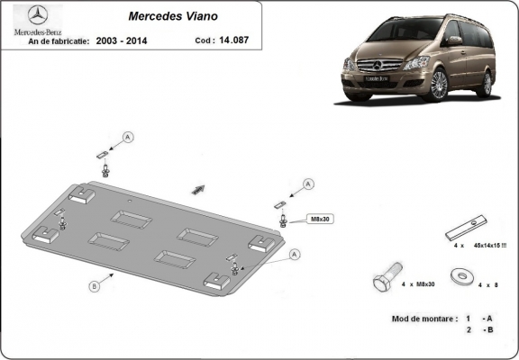 Motor, Versnellingsbak en Radiator Beschermplaat voor Mercedes Viano W639 - 2.2 D 4x2, 4x4