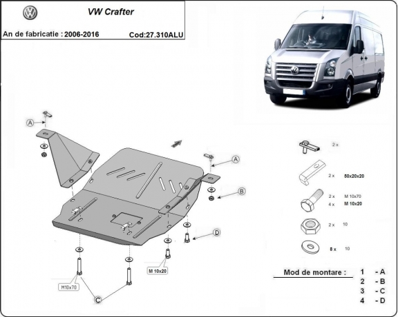 Motor en Versnellingsbak Beschermplaat voor Volkswagen Crafter - Aluminium