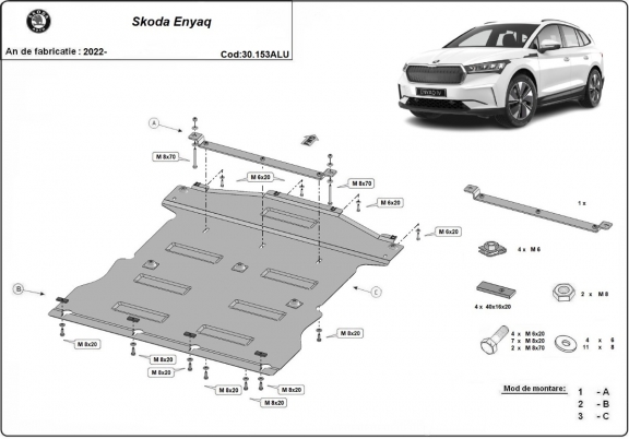 Aluminium Motor, Versnellingsbak en Radiator Beschermplaat voor Skoda Enyaq