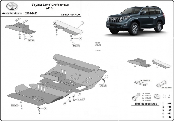 Motor  Beschermplaat voor Toyota Land Cruiser 150 - Aluminium