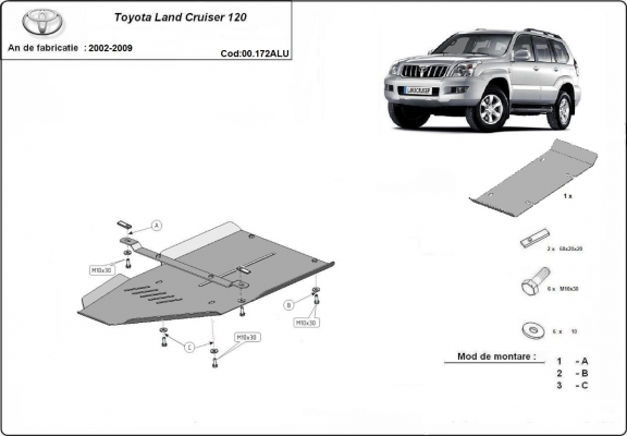 Versnellingsbak aluminium  Beschermplaat voor Toyota Land Cruiser J120