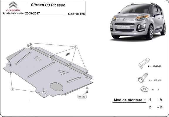 Motor en Versnellingsbak Beschermplaat voor Citroen C3 Picasso