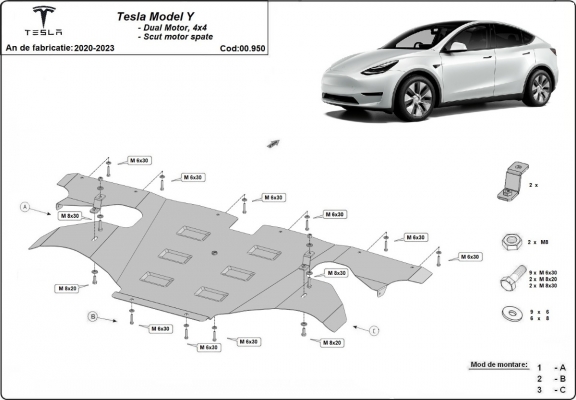 Achterste motorbescherming voor Tesla Model Y AWD