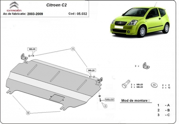 Motor, Versnellingsbak en Radiator Beschermplaat voor Citroen C2