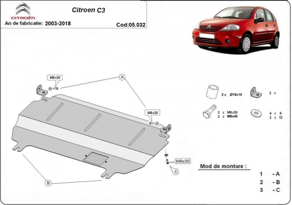 Motor, Versnellingsbak en Radiator Beschermplaat voor Citroen C3