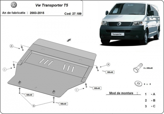 Motor, Versnellingsbak en Radiator Beschermplaat voor Volkswagen Transporter T5