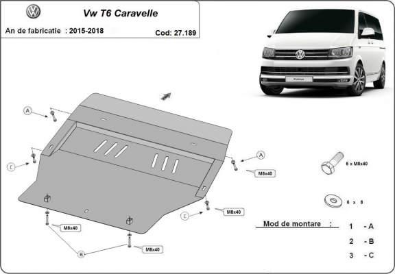 Motor, Versnellingsbak en Radiator Beschermplaat voor Volkswagen Transporter T6 Caravelle