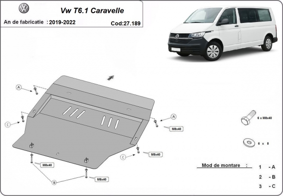 Motor, Versnellingsbak en Radiator Beschermplaat voor Volkswagen Transporter T6.1 Caravelle