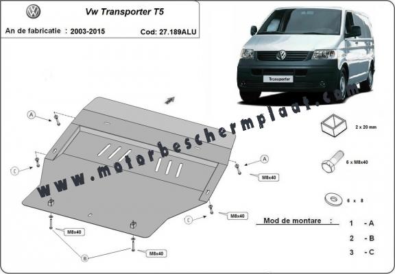 Motor, Versnellingsbak en Radiator Beschermplaat voor Volkswagen Transporter T5 - aluminium