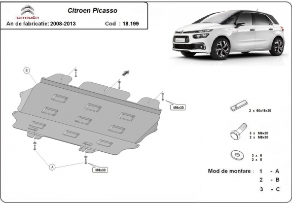 Motor, Versnellingsbak en Radiator Beschermplaat voor Citroen C4 Picasso