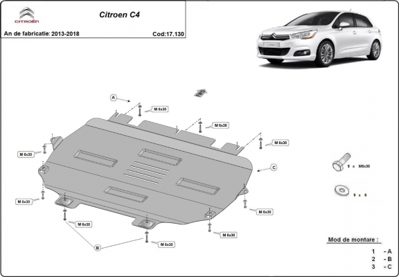 Motor, Versnellingsbak en Radiator Beschermplaat voor Citroen C4