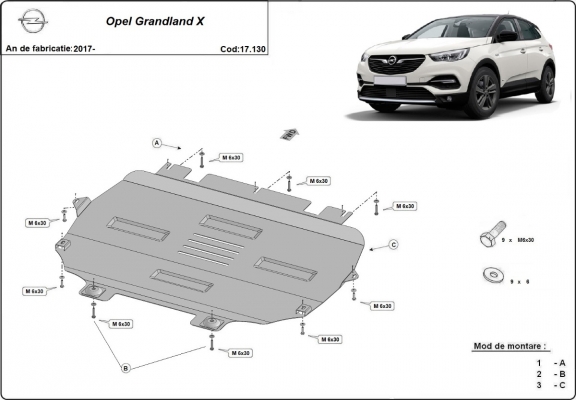 Motor, Versnellingsbak en Radiator Beschermplaat voor Opel Grandland X