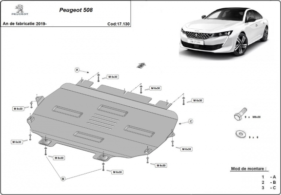Motor, Versnellingsbak en Radiator Beschermplaat voor Peugeot 508