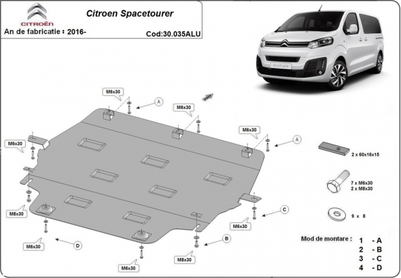 Motor en Versnellingsbak Beschermplaat voor Citroen Spacetourer - Aluminium