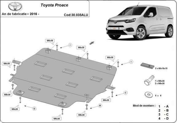Motor en Versnellingsbak Beschermplaat voor Toyota Proace - Aluminium