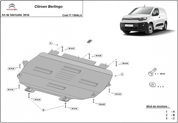 Motor en Versnellingsbak Beschermplaat voor Citroen Berlingo - Aluminium