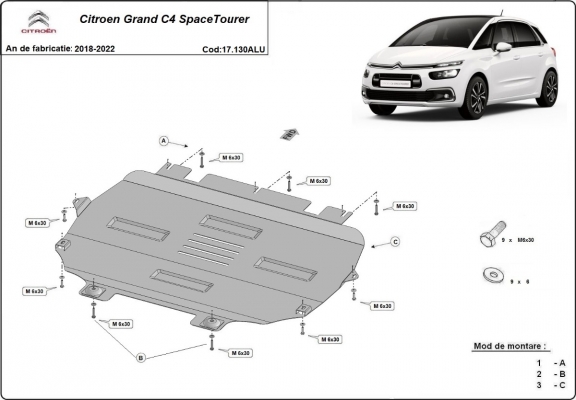 Motor en Versnellingsbak Beschermplaat voor Citroen Grand C4 SpaceTourer - Aluminium