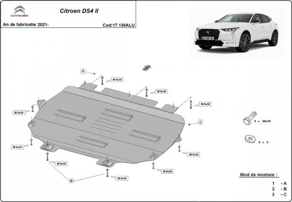 Motor en Versnellingsbak Beschermplaat voor Citroen DS4 II - Aluminium