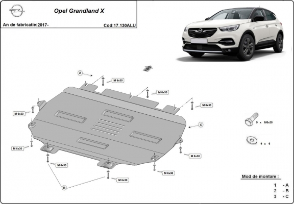 Motor en Versnellingsbak Beschermplaat voor Opel Grandland X - Aluminium