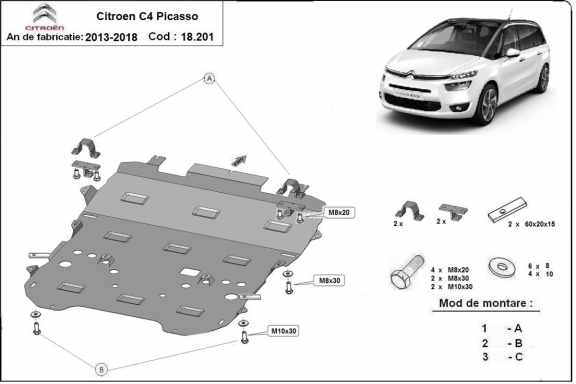 Motor en Radiator Beschermplaat voor Citroen C4 Picasso