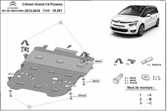 Motor en Radiator Beschermplaat voor Citroen Grand C4 Picasso