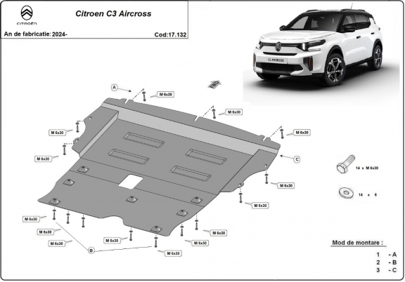 Motor en Versnellingsbak Beschermplaat voor Citroen C3 Aircross