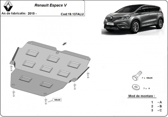 Aluminium Motor, Versnellingsbak en Radiator Beschermplaat voor Renault Espace