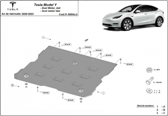 Voorste aluminium beschermplaat voor de elektrische motor van de Tesla model Y