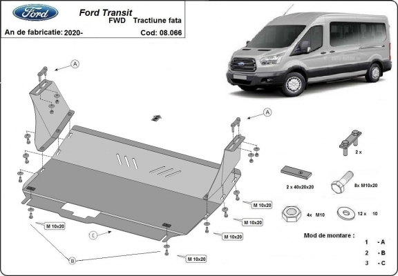 Motor en Versnellingsbak Beschermplaat voor Ford Transit- FWD