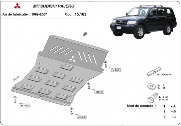 Motor en Radiator Beschermplaat voor Mitsubishi Pajero 3 (V60, V70) Vers. 2.0
