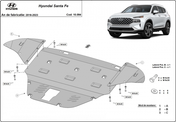 Motor, Versnellingsbak en Radiator Beschermplaat voor Hyundai Santa Fe