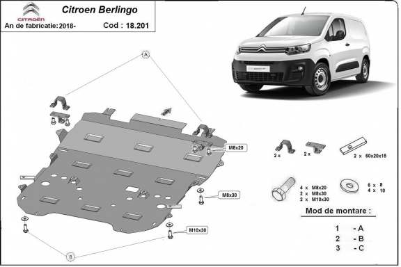 Motor, Versnellingsbak en Radiator Beschermplaat voor Citroen Berlingo