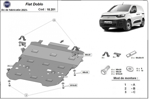Motor, Versnellingsbak en Radiator Beschermplaat voor Fiat Doblo