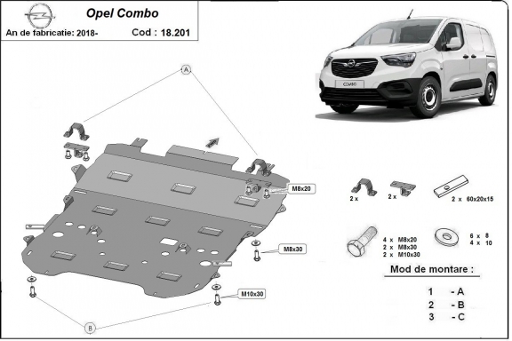 Motor, Versnellingsbak en Radiator Beschermplaat voor Opel Combo C 