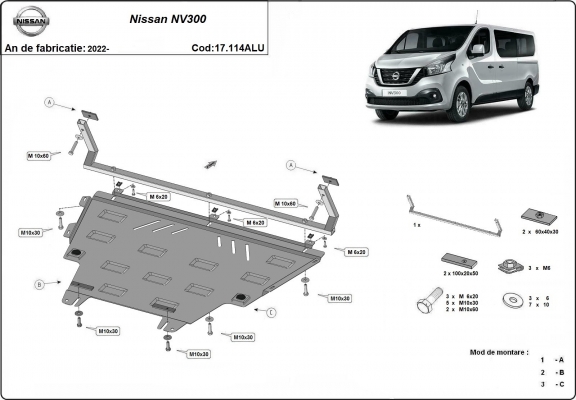 Motor en Versnellingsbak Beschermplaat voor Nissan NV300 - Aluminium